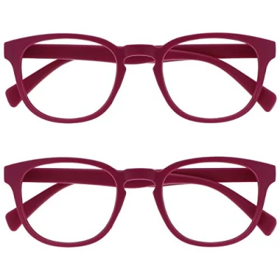 Afbeelding van Opulize Pop 2 Stuks Retro Ronde Glad Mat Fusia Roze Mannen Vrouwen Leesbril Scharnieren Met Veer RR2 4 +2,00