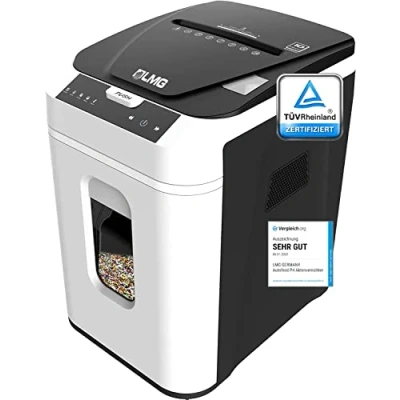 Afbeelding van Professionele Autofeed P4 Papiervernietiger, 180 vellen tegelijkertijd, kruissnede, automatische uitschakeling, extreem stil met 58 dB, touch bedieningspaneel, enorme 32 liter container,