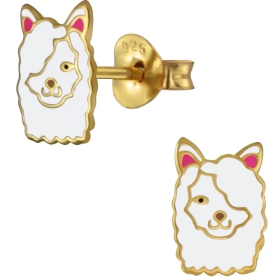 Afbeelding van JoyS Zilveren Alpaca lama oorbellen wit 14k goudplating