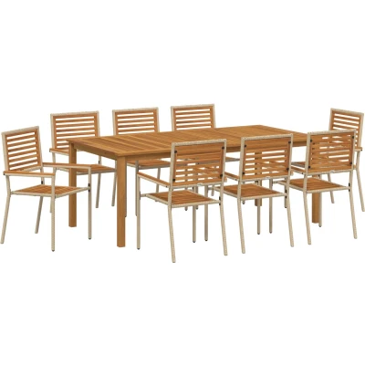 Afbeelding van vidaXL 9 delige tuinset Beige poly rattan acacia