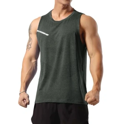 Afbeelding van Mannen Atletische Training Tops Mouwloze Hardloopshirts Opleiding Sneldrogend Sportschool Sportkleding Gray 3XL