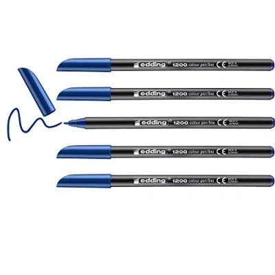Afbeelding van edding 1200 viltstift fijn staal blauw 5 stiften ronde punt 1 mm viltpunt voor tekenen en schrijven school of mandala