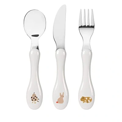 Afbeelding van LÄSSIG Kinderbestek set 3 delig lepel vork mes roestvrij staal kunststof handvat/Cutlery Little Mateys spicy oranje