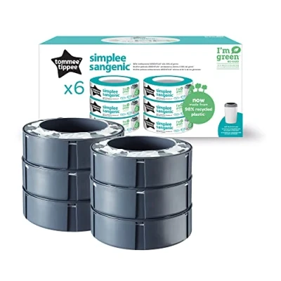 Afbeelding van Tommee Tippee Simplee Sangenic navullingen voor luieremmers, duurzaam geproduceerde antibacteriële GREENFILM, verpakking van 6 stuks