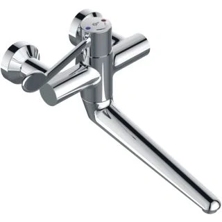 Afbeelding van Ideal standard ceraplus 2 wandkraan thermostatisch met draaibare uitloop 25cm hendel 20cm hoh 15cm afsluitbare koppelingen chroom a6701aa