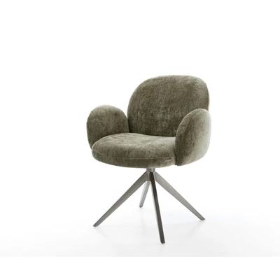 Afbeelding van DELIFE Draaistoel Nube Flex met armleuning chenille olijfgroen kruisframe breed grafiet 360 draaibaar rocker functie pocketveer kern