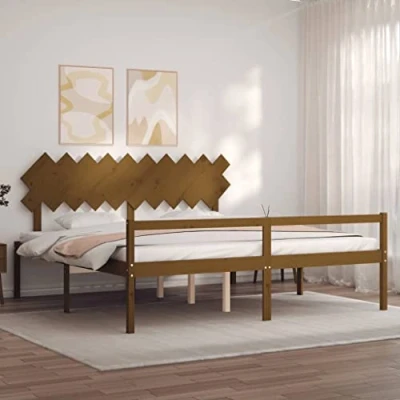Afbeelding van Bedframe Met Hoofdbord Massief Hout 140X190 cm 200 x / Honingbruin