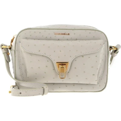 Afbeelding van COCCINELLE Leren Schoudertas Beat Ostrich Camera Bag Gelso Kaki