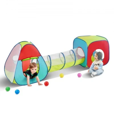Afbeelding van VEVOR 3 in 1 kinderspeeltent met tunnel voor jongens, meisjes, baby&#039;s en peuters, binnen buiten pop up speelhuis draagtas spanbanden als verjaardagscadeau, rood/geel/blauw