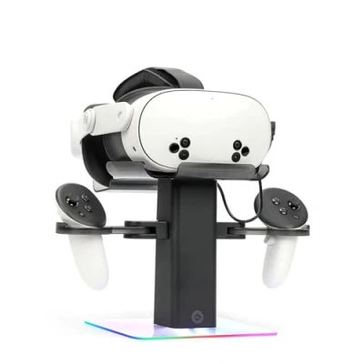 Afbeelding van Growalleter Oplaadstation dock voor Oculus/Meta Quest 3S/Quest 3/Quest 2/Quest Pro accessoires, led RGB licht, verticale oplaadstandaard en controller houder alleen opladen VR headset (zwart)