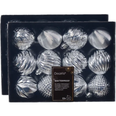 Afbeelding van Decoris luxe kerstballen 24x 6 cm kunststof zilver Kerstbal