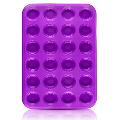 Afbeelding van Belmalia Mini Muffin Bakvorm Silicone, 24 Holtes, 34 x 2 cm, Antiaanbaklaag, Cupcake Muffins Vorm, Paars