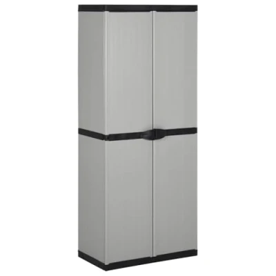 Afbeelding van Tuinkast met 3 schappen 68x40x168 cm grijs en zwart