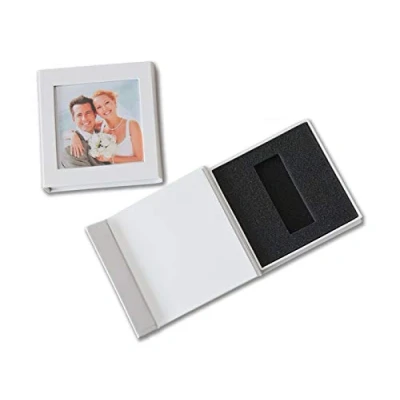 Afbeelding van Bruiloft USB box met beeldvenster. Kunstleer wit, zwart. Kleur Wit