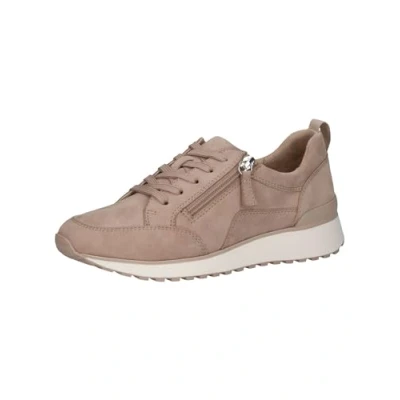 Afbeelding van CAPRICE Platte leren damessneakers met ritssluiting, zand suède., 40 EU