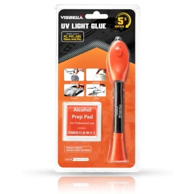 Afbeelding van Visbella uv lijm met lampset, reparatiesysteem lichthardende lijm, voor glas, metaal, hout, leer en plastic, verbinden, fixeren, modelleren, repareren (4 g)
