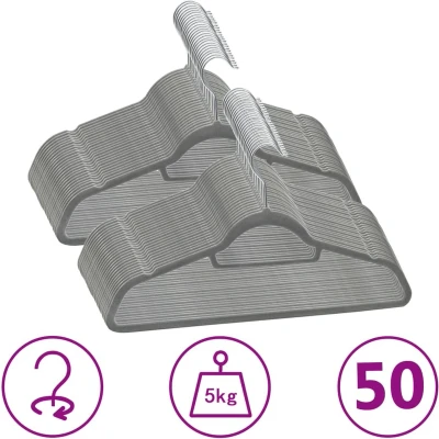 Afbeelding van vidaXL 50 delige Kledinghangerset anti slip fluweel grijs