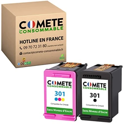 Afbeelding van COMETE 301 2 Inktpatronen Compatibel met HP zonder Inktvulling, Gemaakt in Frankrijk, voor Officejet Envy Deskjet (1 zwart + 1 kleur)
