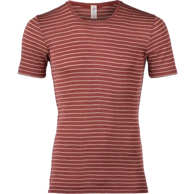 Afbeelding van Engel Natur Heren T shirt Zijde Bio Merino Wol GOTS Koper Rood Gestreept 54/56(XL)