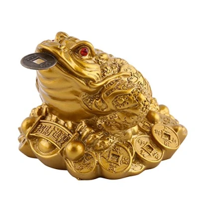 Afbeelding van Fortune Money Frog/Toad Feng Shui Toad/Frog Treasure Basin Standbeeld met munt die rijkdom aantrekt en Frog decoratie (65 x 60 50 mm messing)