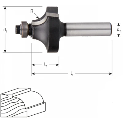 Afbeelding van Rotec HM Kwartrondprofielfrees S=8,0 D=28,7 R=8,0 met geleidelager 2700328