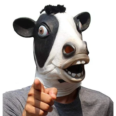 Afbeelding van CreepyParty Luxe nieuwigheid Halloween kostuum partij latex dier hoofd masker koe, Meerkleurig, M