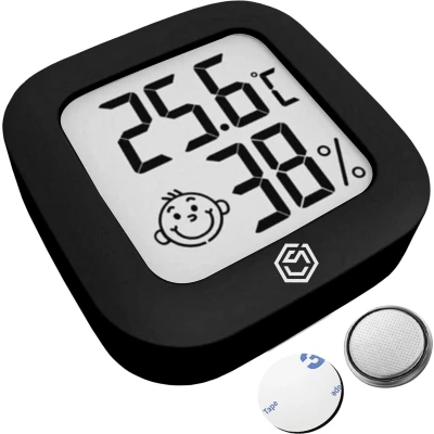Afbeelding van Ease Electronicz Hygrometer zwart Luchtvochtigheidsmeter Thermometer binnen Incl. Batterij en plakstrip
