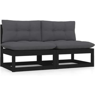 Afbeelding van 2 Delige Loungeset Met Kussens Massief Grenenhout Grijs 1 / Zwart Middenbank (2 st)