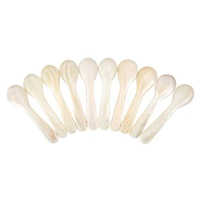 Afbeelding van DUEBEL 10 parelmoerlepels, eierlepel, kaviaarlepel, witte parelmoer van de zoetwaterschelp ca. 9 cm