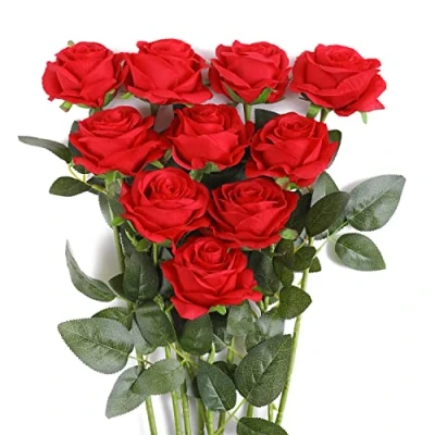 Afbeelding van JUSTOYOU 10 stuks kunstzijden rozen bloemen bruiloft boeketten (rood)
