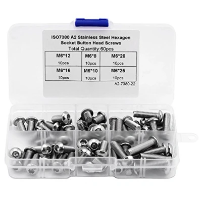 Afbeelding van Akozon 60 STKS M6 roestvrij staal zeskantknopschroeven bevestigingsmiddelen accessoires met plastic doos