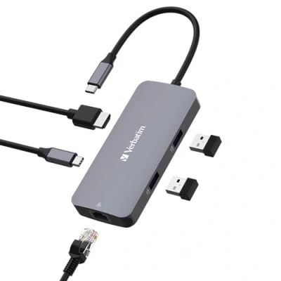 Afbeelding van Verbatim CMH 05 USB C (USB 3.2 Gen 1) multiport hub 5 poorten Met ingebouwde netwerkaansluiting, snellaadpoort,