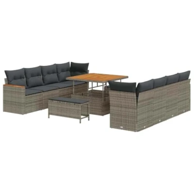 Afbeelding van vidaXL 11 delige Tuin Sofa Set met Kussens Grijs Poly Rattan Acacia