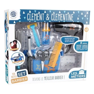 Afbeelding van CLEMENT CLEMENTINE Barbierset Imitatiespel 102110 Blauw Plastic Beroep Baard Kinderspeelgoed Batterijen niet inbegrepen 35 cm x 31 Vanaf 3 jaar.