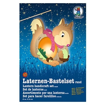 Afbeelding van Ursus 18700010 Lantaarns knutselset, eekhoorn, ca. 21,8 x 21 10,3 cm, diameter inclusief sjabloon met knutselhandleiding, om zelf vorm te geven, ideaal voor de volgende lantaarnloop