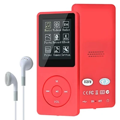 Afbeelding van Mp3 spelers, MP3/MP4 digitale muziekspeler, Lychee Upgrade 8 GB draagbare HiFi Lossless Sound muziekspeler met muziek/video/spraakopname/FM radio/e book lezer, ondersteunt tot 64 (rood)