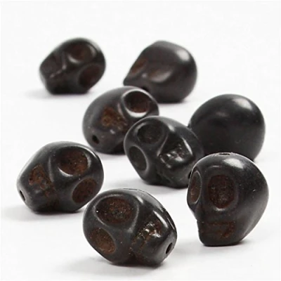 Afbeelding van Howlite, d: 12 mm, zwart, doodshoofd, 32 stuks
