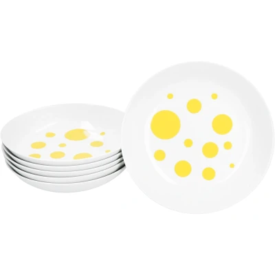 Afbeelding van MamboCat Pula geel, set van 6 soepborden, 450 ml, wit porseleinen servies met stippen voor personen, diepe borden salade, soep, muesli, pasta enz.