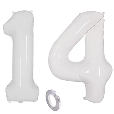 Afbeelding van verjaardagsdecoratie witte ballonnen cijfer 14e verjaardag decoratie meisjes jongens, cijfers ballon decoratie, 14 inch heliumballon jaar meisje jongen