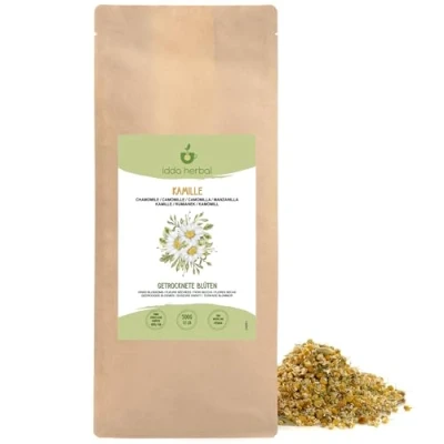 Afbeelding van Kamille thee (500 g), losse thee, hele kamillebloemen premium kwaliteit, zacht gedroogd, 100% natuurlijk en zuiver voor de bereiding van kamille, kruidenthee