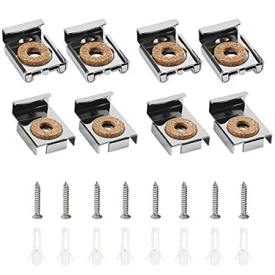 Afbeelding van Rayong 8 stuks premium spiegelclips spiegelbeugels frameloze spiegel glas muur opknoping bevestigingskit, spiegelhanger clips, geschikt voor badkamer woonkamer openbare plaatsen