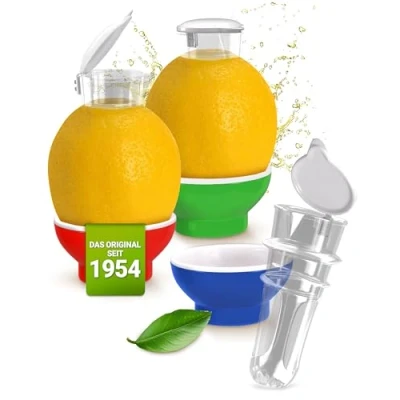 Afbeelding van 3 x Patent Safti citruspers, citroenpers, sinaasappel/limoen handmatige sappers, citruspers (blauw, rood, groen)