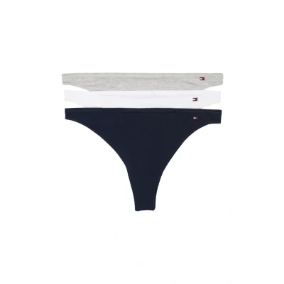 Afbeelding van Tommy Hilfiger FLAG Dipped Thong 3 PACK String, Dames, Maat: 40 42, Light grey heather/navy/white