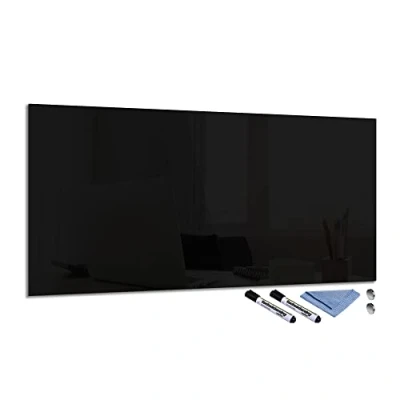 Afbeelding van Glazen magneetbord 50 x 100 prikbord, wandaccessoires, whiteboard, keuken, kantoor, zwart