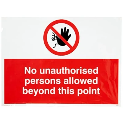 Afbeelding van Viking Signs PA30 A3L V &quot;Geen onbevoegde personen toegestaan buiten dit punt&quot; teken, vinyl, 300 mm H x 400 W