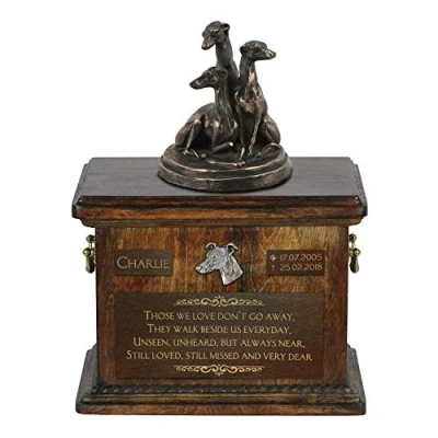 Afbeelding van Whippet urn hond met beeldje gepersonaliseerde voor hondenas