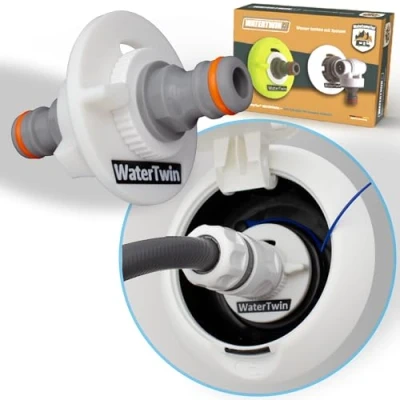Afbeelding van WaterTwin Watertankadapter voor camper, accessoire vulaansluiting caravan, watertankdop met dubbele Gardena aansluiting (adapter tankdop 2 pins D:78)
