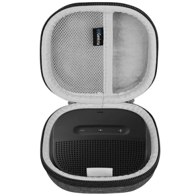 Afbeelding van Geekria Shield Case compatibel met Bose SoundLink Micro kleine draagbare Bluetooth luidspreker, vervangende beschermende harde schaal reisdraagtas kabelopslag (grijs)