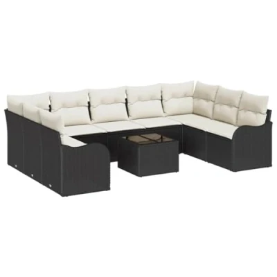 Afbeelding van vidaXL 9 delige tuinsofa set met kussens bruin poly riet