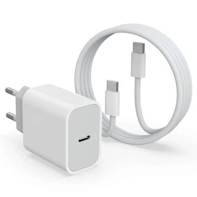 Afbeelding van oplader voor iPhone 15/15 Pro/Pro Max/Plus, 20 W USB C en 1 m kabel iPad Pro 12.9, Air, USBC snelstopcontact, voeding, oplaadstekker, wandlader, stekker